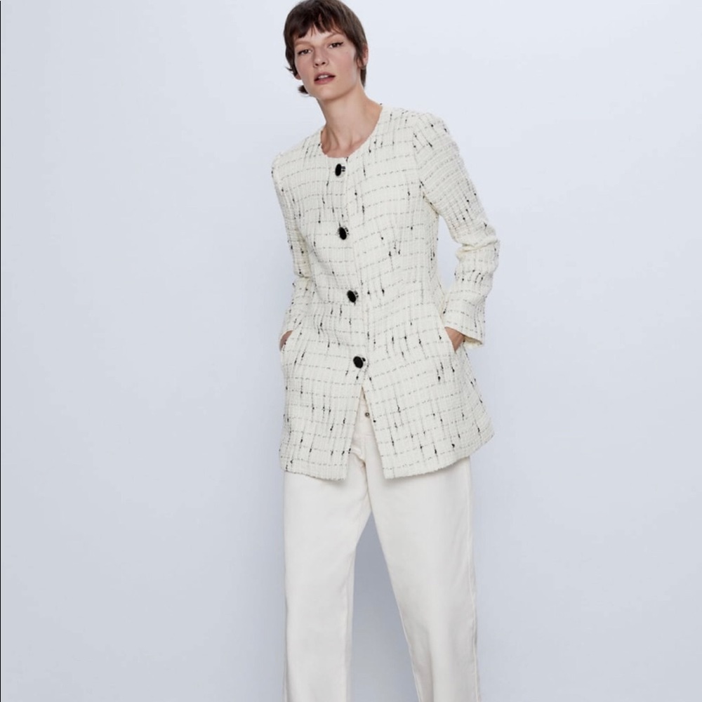 ZARA White Tweed Coat